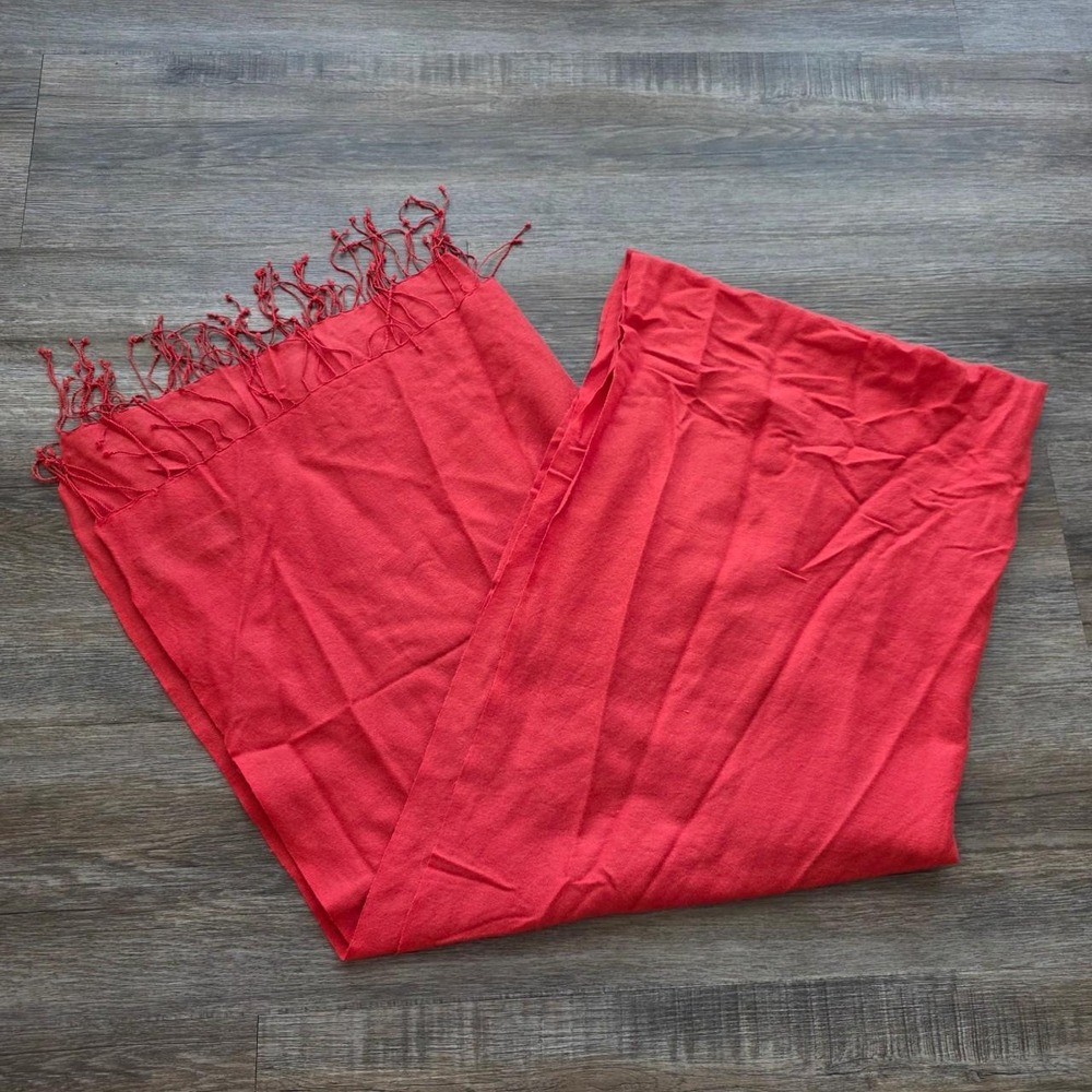 Nepal Hand Loomed Pashmina Cashmere Silk Scarf Shawl Wrap Coral Red Fringe 27x73
